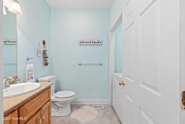 bathroom featuring tile patterned flooring, vanity, and toilet