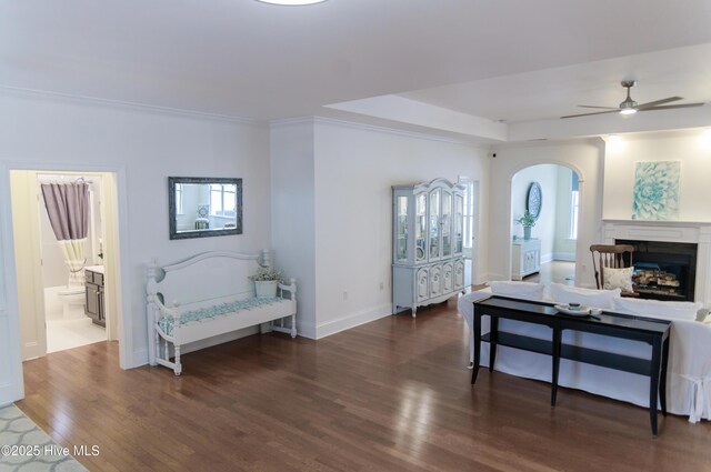 entrance foyer with crown molding and wood-type flooring