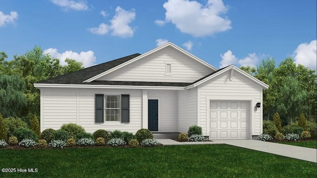 view of front facade with a garage and a front yard