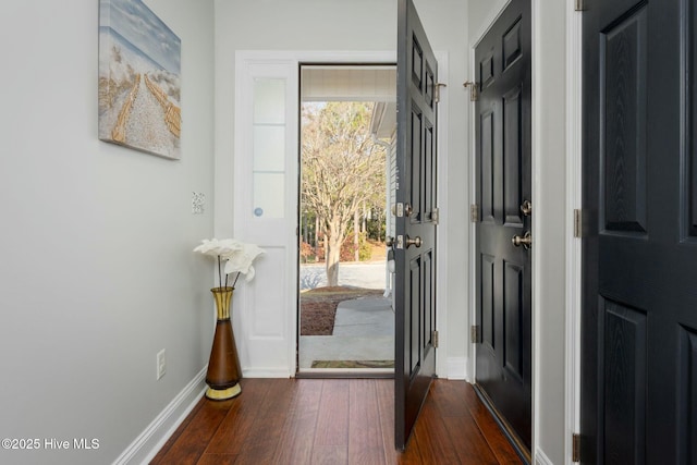 entryway with dark hardwood / wood-style flooring