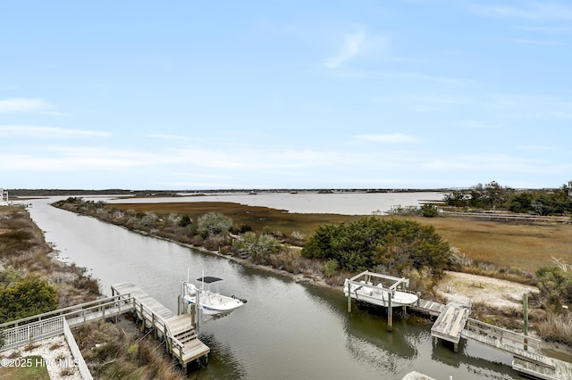 water view with a boat dock