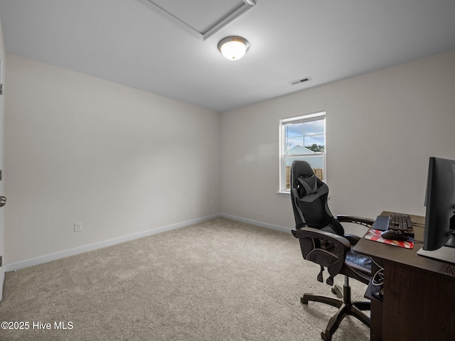 view of carpeted office space