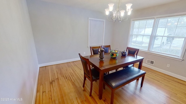 dining room with an inviting chandelier and light hardwood / wood-style floors