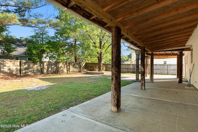 view of yard featuring a fenced backyard and a patio