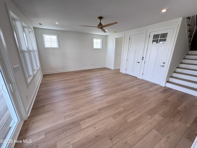 36 Fairmont St, Ocean Isle Beach, NC 28469 - unfurnished bedroom with light wood-style floors, baseboards, recessed lighting, and ceiling fan