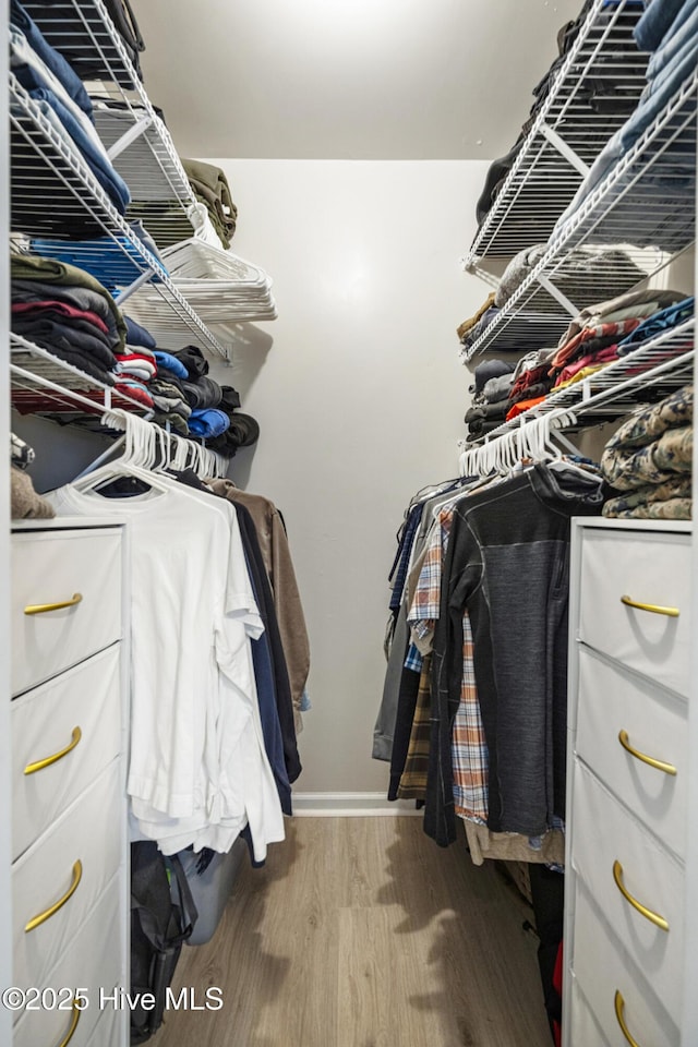 walk in closet with hardwood / wood-style floors