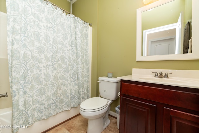 full bathroom featuring vanity, tile patterned flooring, shower / bath combo, and toilet