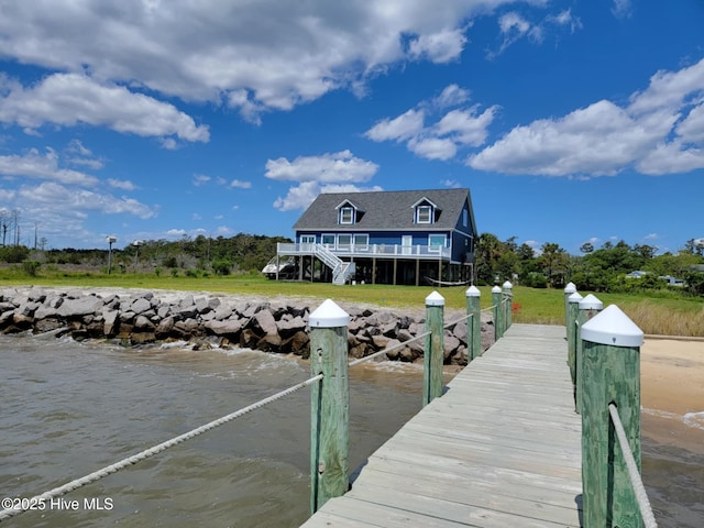 view of dock featuring a water view