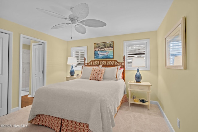 bedroom with carpet floors and ceiling fan