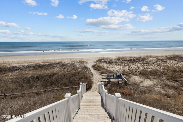 view of water feature with a view of the beach