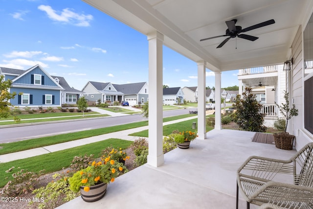 view of patio / terrace with ceiling fan and covered porch