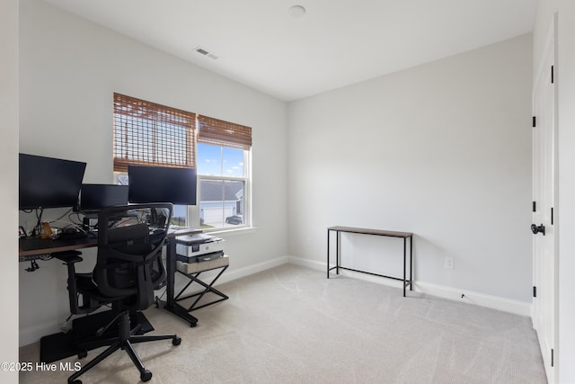 view of carpeted home office