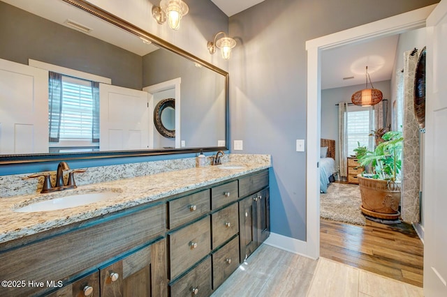 bathroom featuring hardwood / wood-style flooring and vanity