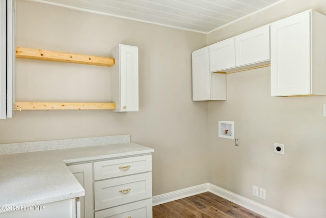 laundry room with hookup for a washing machine, dark wood-type flooring, and hookup for an electric dryer