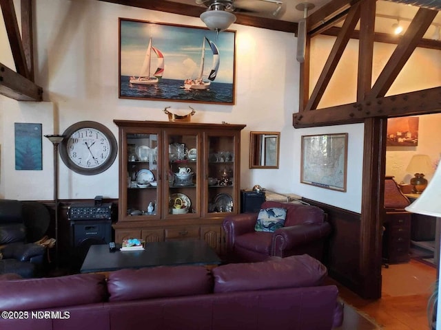 living room with ceiling fan