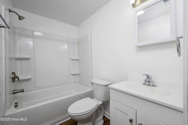 full bathroom featuring vanity, toilet, and bathing tub / shower combination