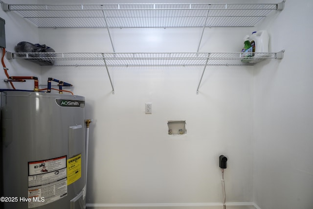 laundry area featuring water heater and washer hookup