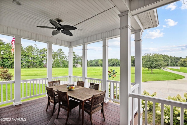 sunroom / solarium featuring plenty of natural light and ceiling fan