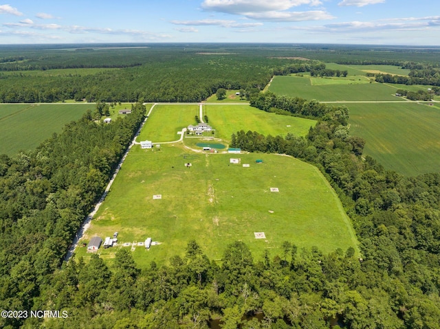 birds eye view of property featuring a rural view