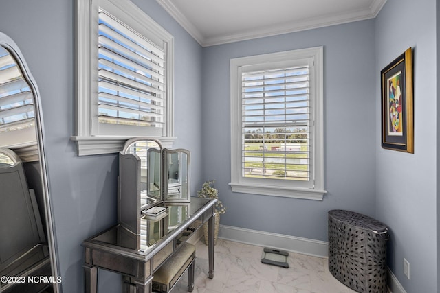 interior space featuring crown molding