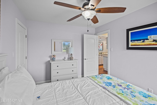 bedroom featuring ceiling fan