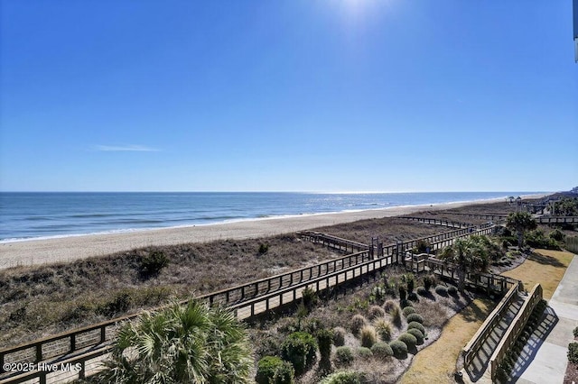 exterior space with a view of the beach and a water view