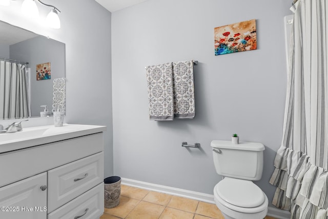 bathroom with vanity, toilet, and tile patterned flooring