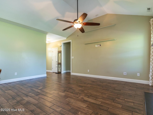 214 Admiral Ct, Sneads Ferry, NC 28460 - spare room featuring lofted ceiling, ceiling fan, and dark wood-type flooring