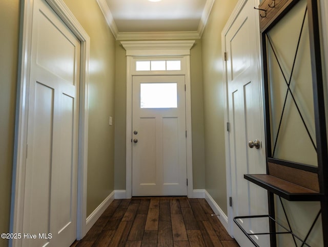 214 Admiral Ct, Sneads Ferry, NC 28460 - foyer featuring dark wood-style flooring and crown molding