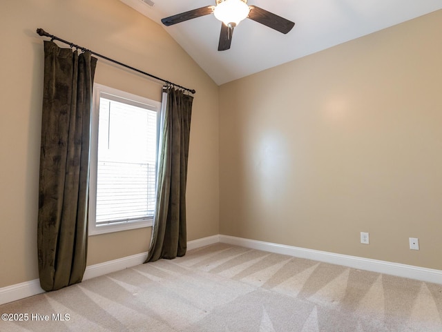 214 Admiral Ct, Sneads Ferry, NC 28460 - empty room featuring vaulted ceiling, light carpet, and a ceiling fan