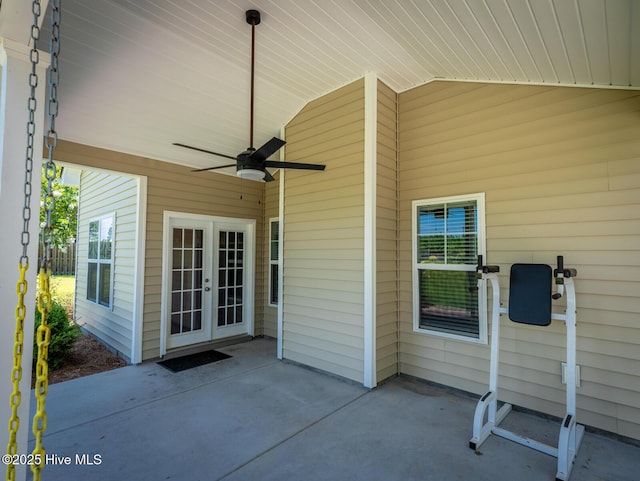 214 Admiral Ct, Sneads Ferry, NC 28460 - view of patio / terrace featuring french doors and ceiling fan