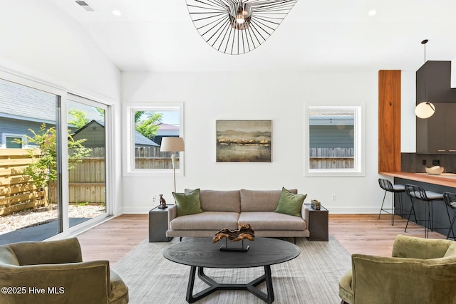 living room featuring light wood-type flooring