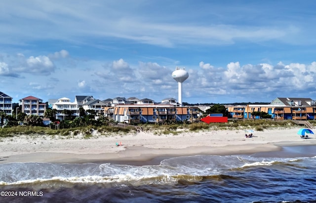 view of water feature featuring a beach view