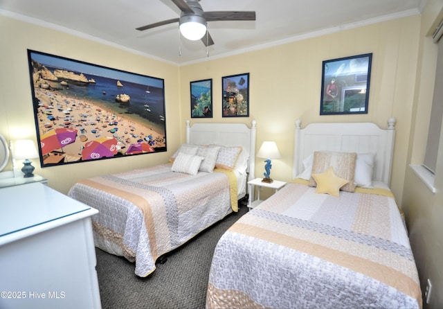 bedroom featuring crown molding and ceiling fan