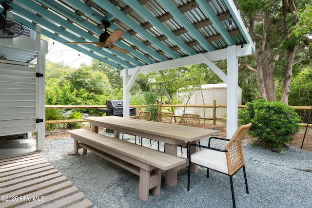 view of patio / terrace with a grill and ceiling fan