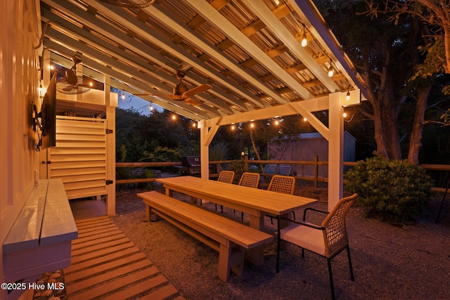 view of patio / terrace featuring a pergola and ceiling fan