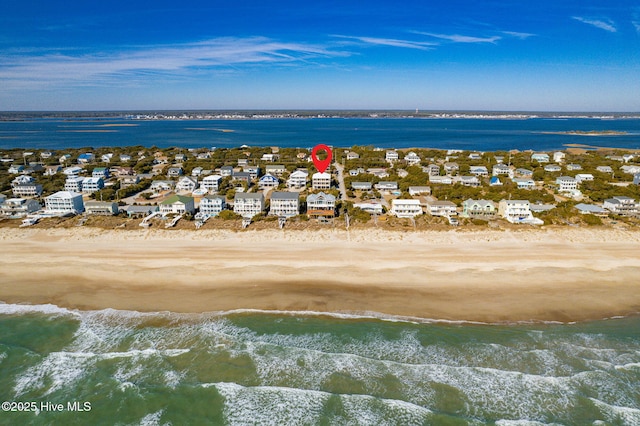 aerial view with a beach view and a water view