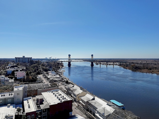 aerial view with a water view