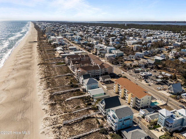 aerial view featuring a beach view and a water view