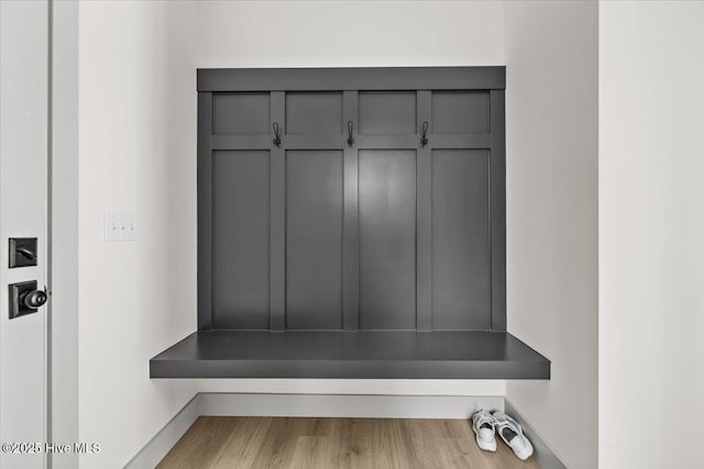 mudroom featuring wood-type flooring