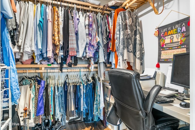 walk in closet featuring wood-type flooring