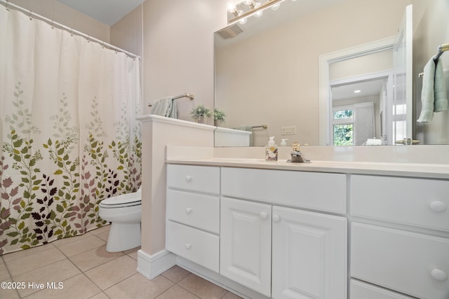 bathroom with tile patterned floors, toilet, and vanity