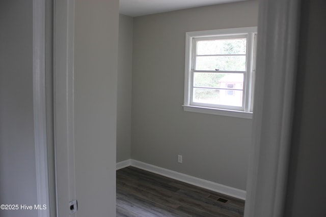 unfurnished room with dark hardwood / wood-style floors