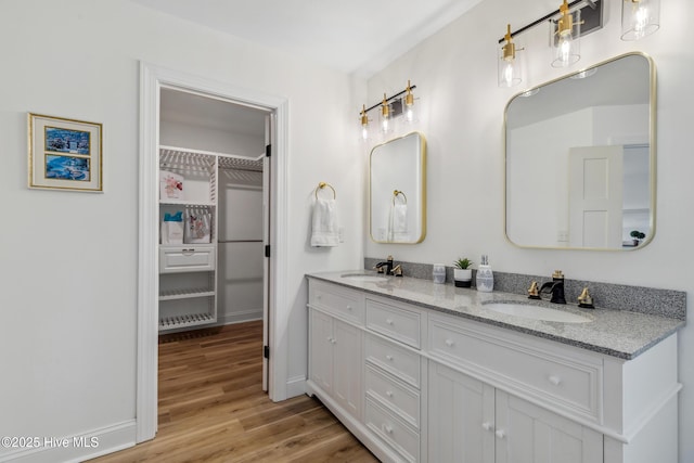 bathroom with hardwood / wood-style flooring and vanity