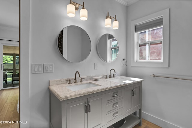 bathroom featuring hardwood / wood-style flooring and vanity