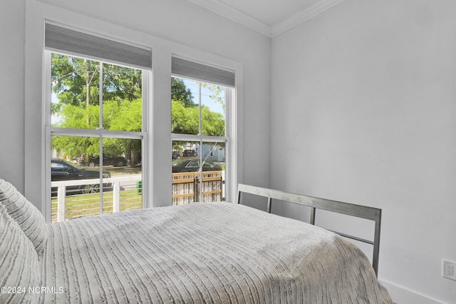 bedroom with ornamental molding