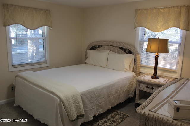 bedroom with multiple windows, baseboards, and carpet floors