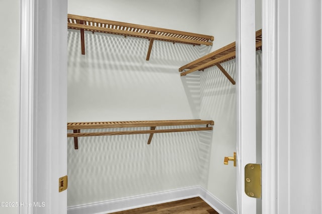 walk in closet with wood finished floors