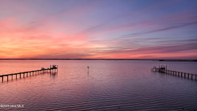 dock area featuring a water view