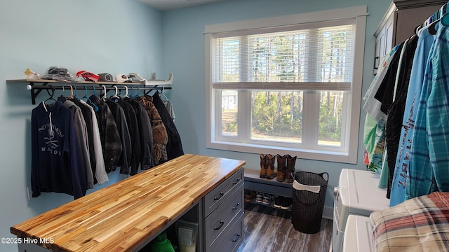 walk in closet featuring dark hardwood / wood-style flooring